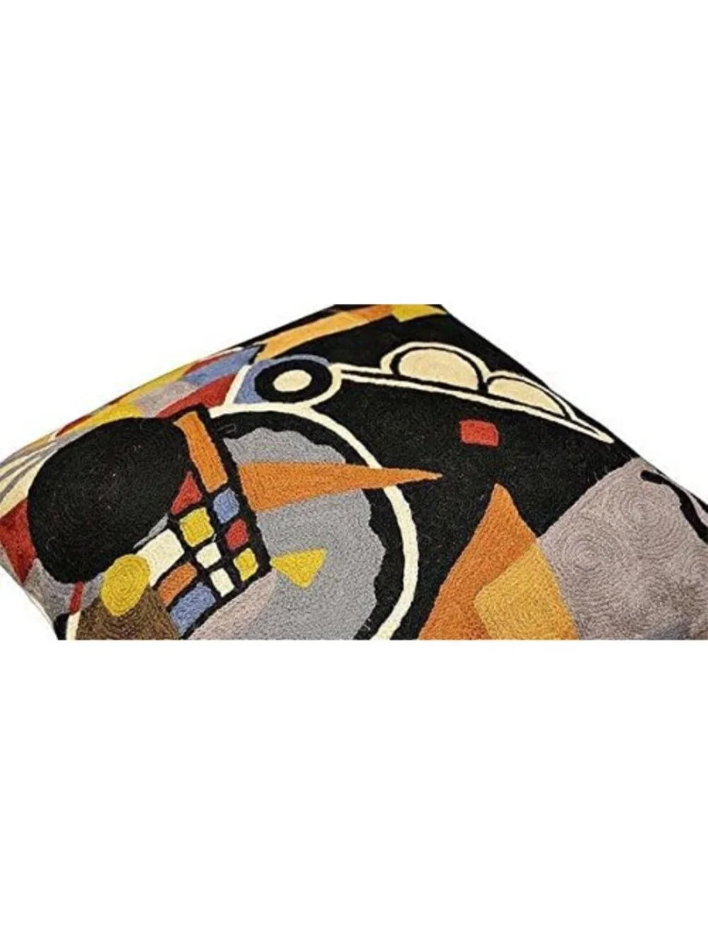 Black Abstract Pillow Cover | Modern Hand-Embroidered Wool Cushion 18x18